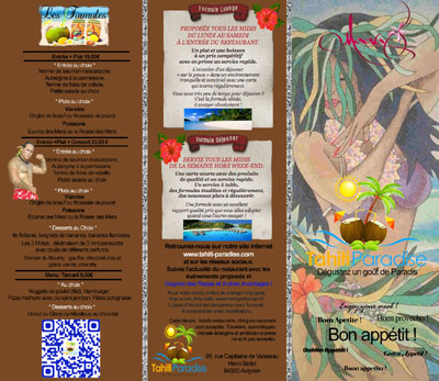 menu Tahiti Paradise 400